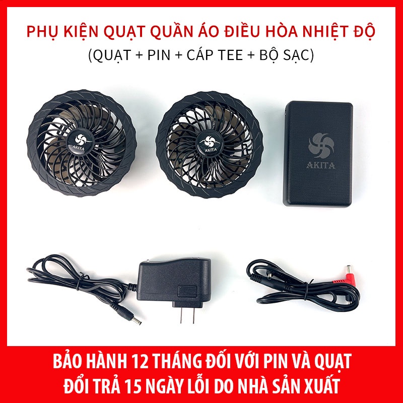 Áo Điều Hòa Akita Nhật Bản, Bộ Phụ Kiện Áo Điều Hòa, Bộ Pin Quạt Sạc Dây Cáp, Combo Phụ Kiện Pin Quạt