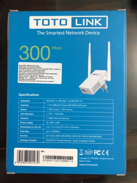 Bộ kích sóng wifi Totolink EX300 V2 - Model 2018 Chính hãng cao cấp