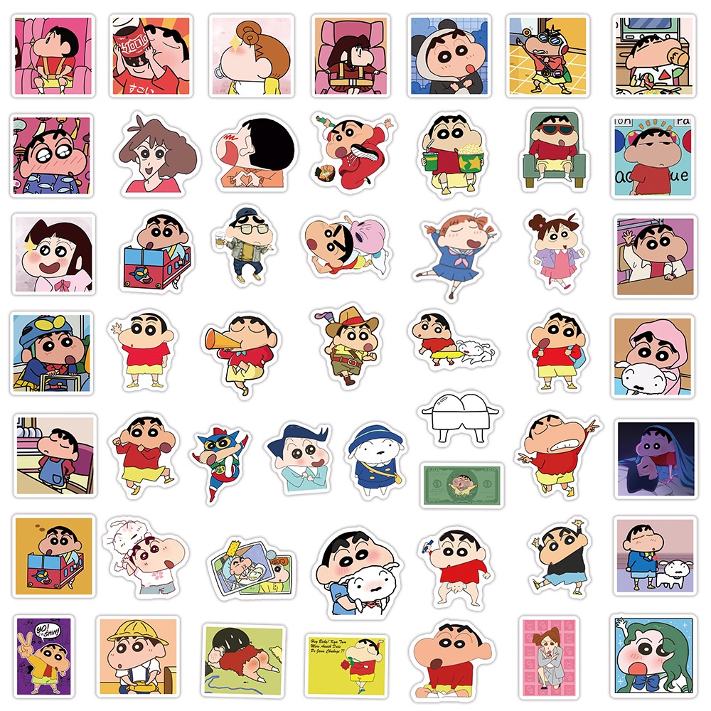 Y&P| Hình Dán Chống Nước Crayon Shin-chan Nhật Bản Anime Mũ Bảo Hiểm Máy Tính Xách Tay Hành Lý Dán Thiết Lập, 50 tờ