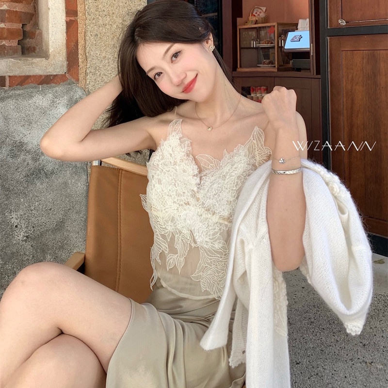 Áo Hai Dây Ngắn Phối Ren Quyến Rũ Thời Trang Mùa Hè Cho Nữ