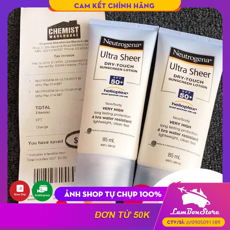 Kem chống nắng Neutrogena Ultra Sheer Dry Touch Sunscreen Lotion (Date mới nhất) - Xuất xứ Úc
