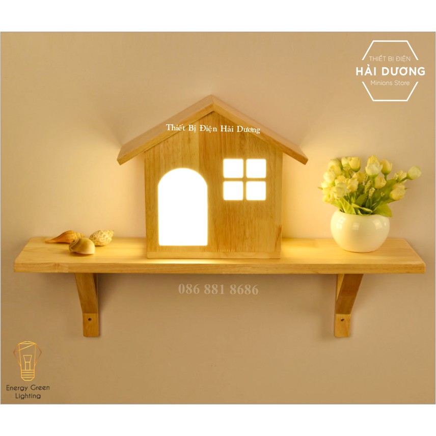 Đèn Tường Kệ Gỗ Hình Ngôi Nhà DT-B0042 Kiểu Dáng Hiện Đại - Trang Trí Căn Phòng - Energy Green Lighting - Có Video
