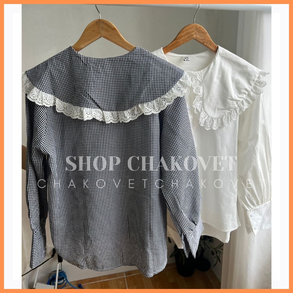 Áo sơ mi nữ dài tay form rộng cổ ren bèo A8166 kiểu áo nữ dáng Babydoll thời trang hàn quốc sang chảnh mặc đi làm đi học | BigBuy360 - bigbuy360.vn
