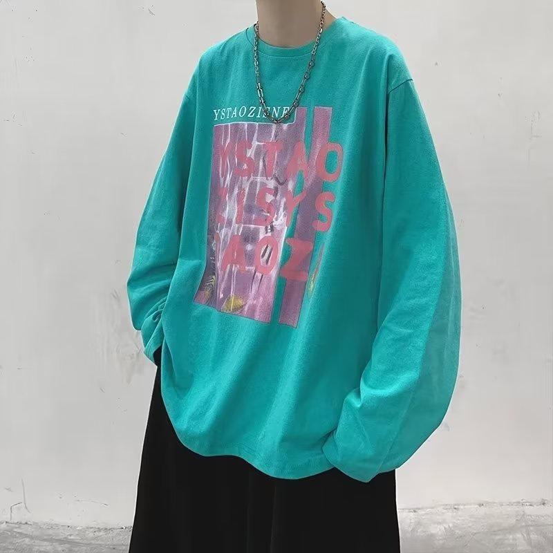 Áo Thun Tay Dài Dáng Rộng In Chữ Phong Cách Hàn Quốc Thời Trang Cho Nam Và Nữ size M-5XL