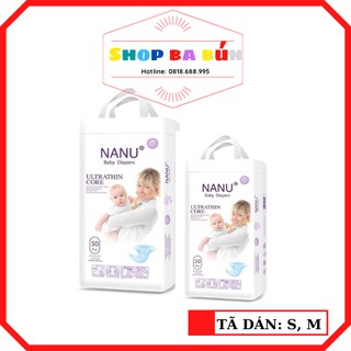 Bỉm dán nanu, tã dán nanu combo 100 miếng size s, m