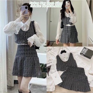 Set 3 món dạ tweed áo khoác, chân váy và áo sơ mi