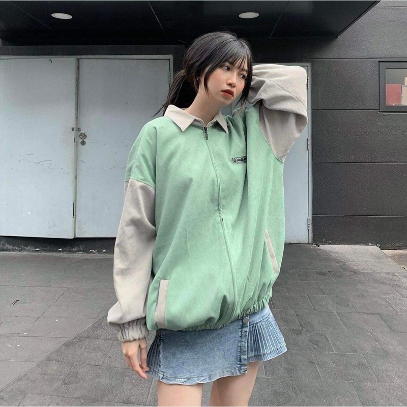 Áo khoác bomber cổ sơ mi chất vải nhung tăm hai lớp cao cấp đính logo M.B.O