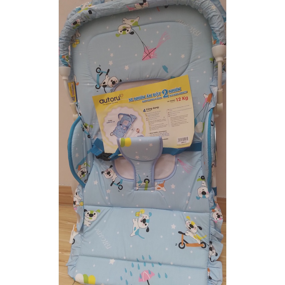 Xe nhún bập bênh cho bé ăn bột gấp gọn hiệu Autoru - xe 2 nhún kèm mùn chụp