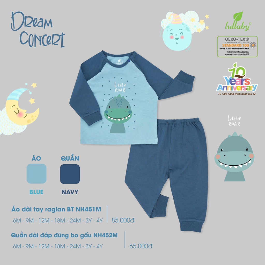 Bộ cài vai dài tay raglan bé trai Lullaby 2022