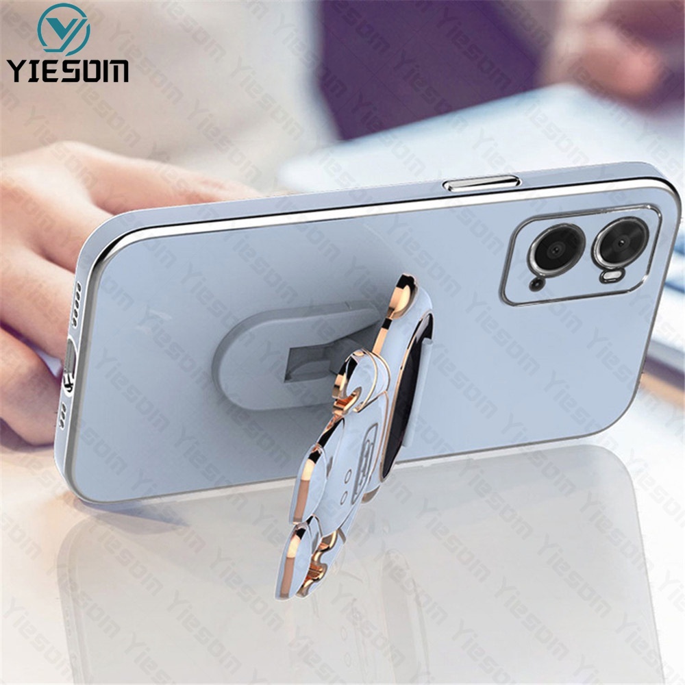 Ốp Điện Thoại Silicon Dẻo Mạ Viền Sang Trọng Kèm Giá Đỡ Cho OPPO A96 A76 A95 A74 A94 A93 A52 A92 4G 5G F17 F19 Pro