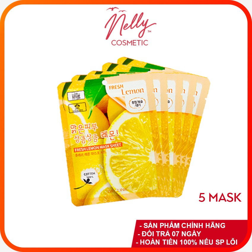 (❤️GIÁ DÙNG THỬ SHOPEE❤️) COMBO 05 Mặt nạ dưỡng da chiết xuất chanh tươi 3W CLINIC FRESH LEMON MASK SHEET 23ml