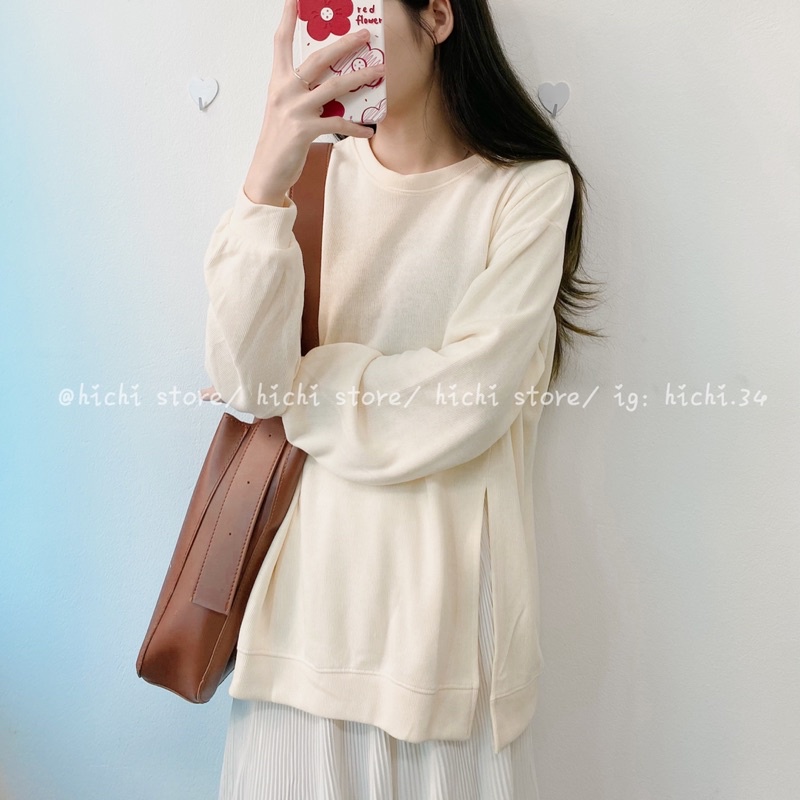 áo sweater nỉ tăm dài tay trơn xẻ sườn 4 màu tự chụp phong cách ulzzang hàn quốc | BigBuy360 - bigbuy360.vn