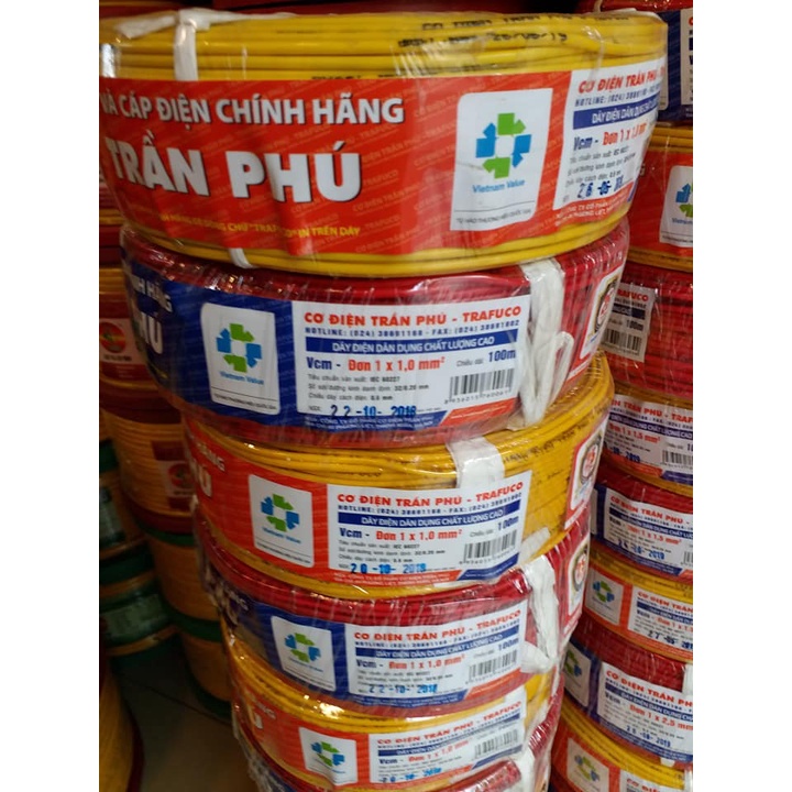 Dây điện 1x1, 1x1.5 Trần Phú (cuộn 100m)