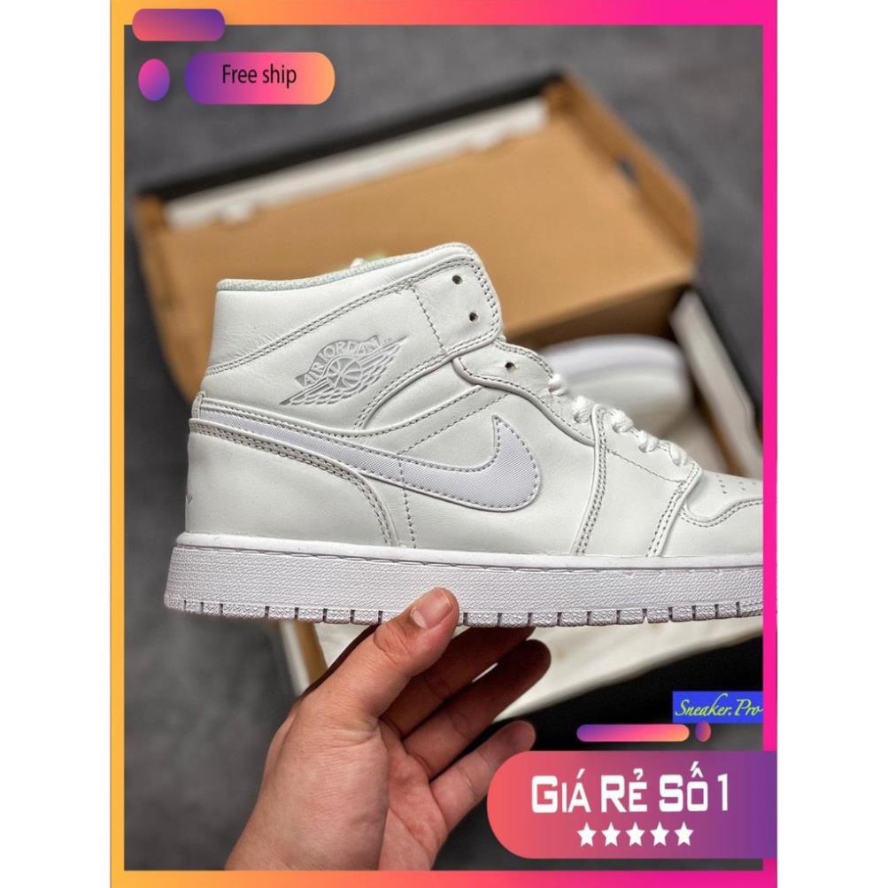 (FULL BOX + QUÀ TẶNG) Giày thể thao AIR Jordan 1 Mid Triple White cổ cao siêu đẹp dành cho nam và nữ | BigBuy360 - bigbuy360.vn