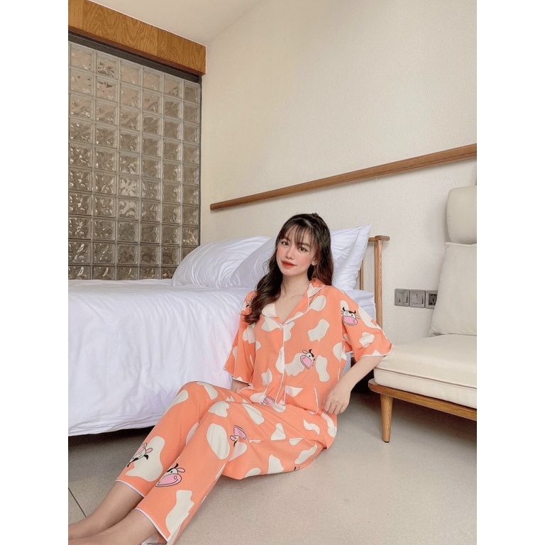 Bộ Pijama Nữ 4 Màu Áo Tay Ngắn Kết Hợp Quần Dài Chất Lụa Mềm Mát Form Rộng Mặc Thoải Mái [NEW UNISEX]