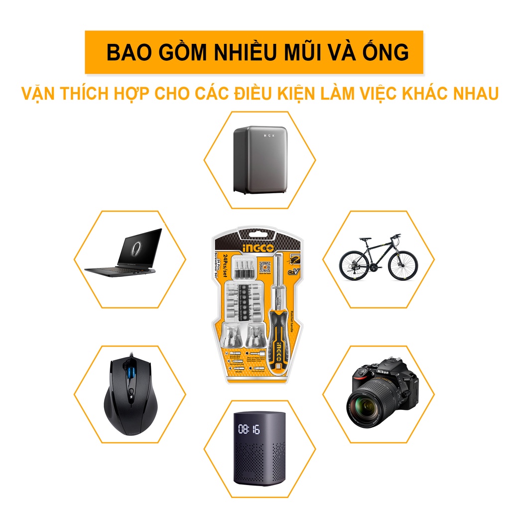 Bộ tua vít 24 món thép CRV INGCO HKSDB0248 vặn tháo ốc vít, bu lông sửa chữa đồ dùng gia đình, máy móc có nam châm hút