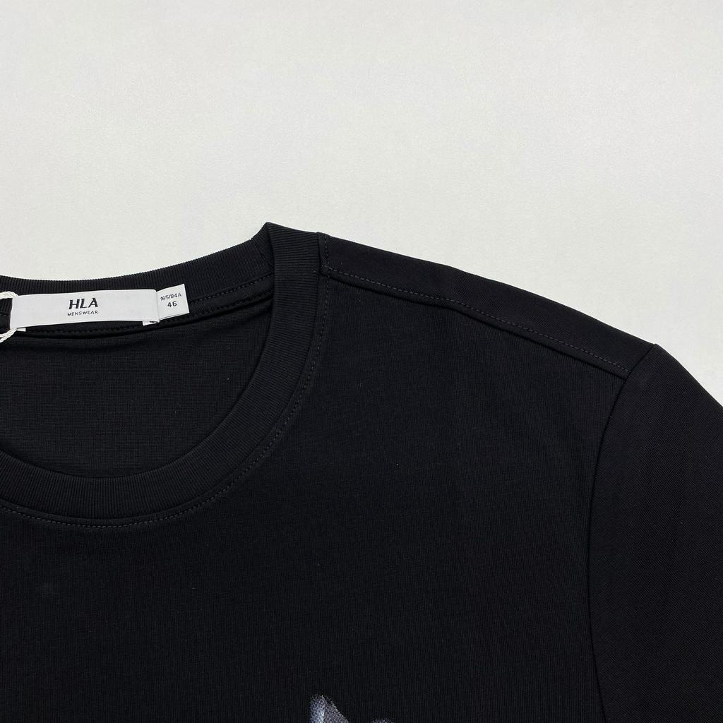HLA - Áo thun nam ngắn tay in họa tiết khối Bunny pattern round neck cool black T-shirt