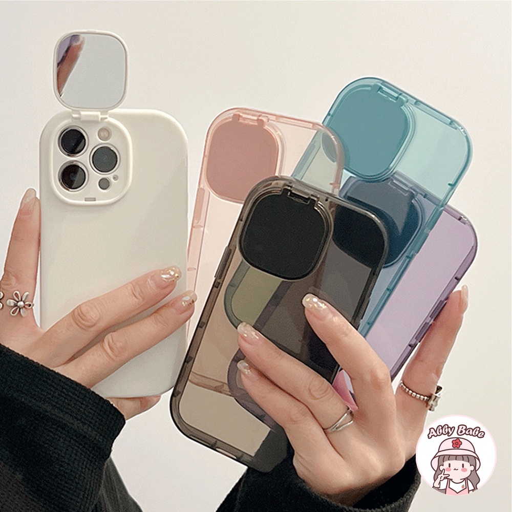Ốp Điện Thoại TPU Mềm Mỏng Trong Suốt Chống Mồ Hôi Có Gương Trang Điểm Xoay Cho Iphone 11 7Plus 13 12 11 Pro Max X XS 12 13 XR
