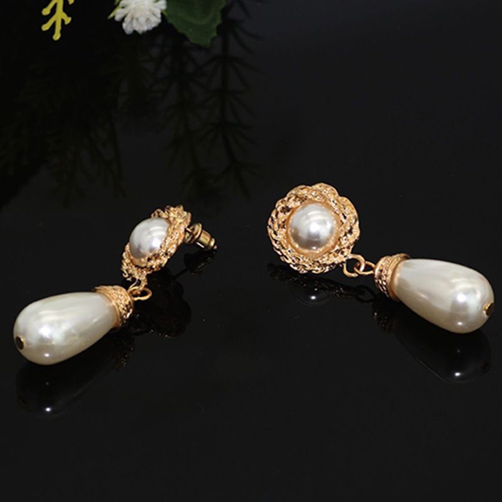 Đôi bông tai hình giọt nước đính ngọc trai phong cách sang trọng cho nữ