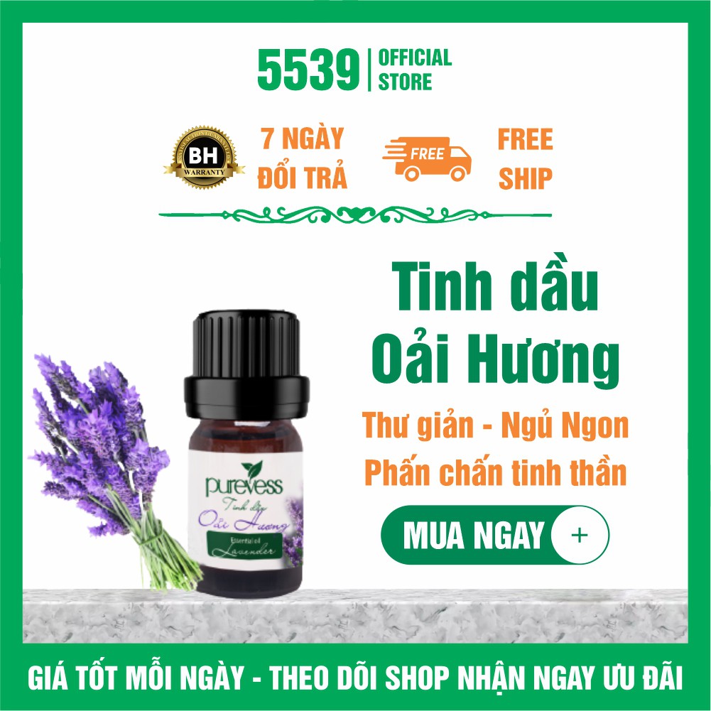 Tinh dầu thiên nhiên nguyên chất Purevess giúp thư giãn đuổi muỗi khử mùi 5ml - Shop 5539