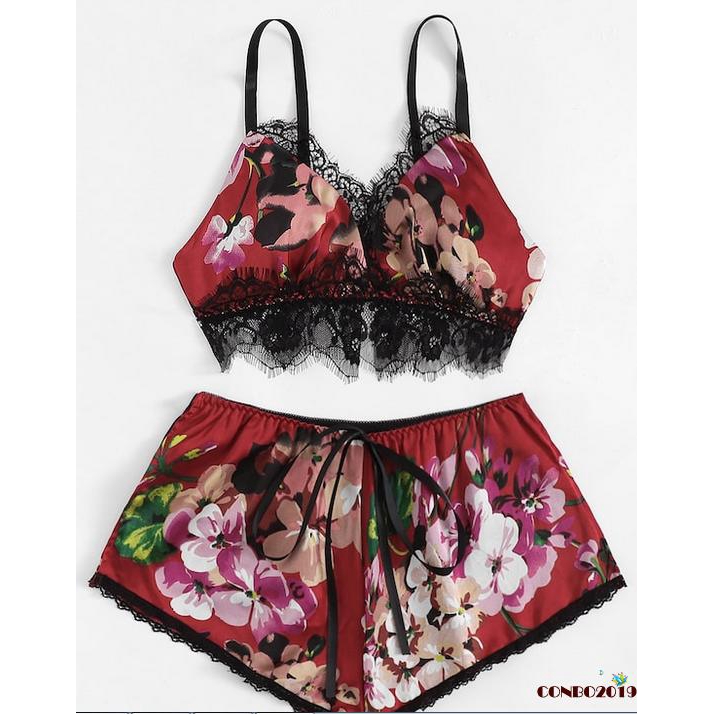 Set Đồ Ngủ 2 Mảnh Vải Satin Cho Nữ