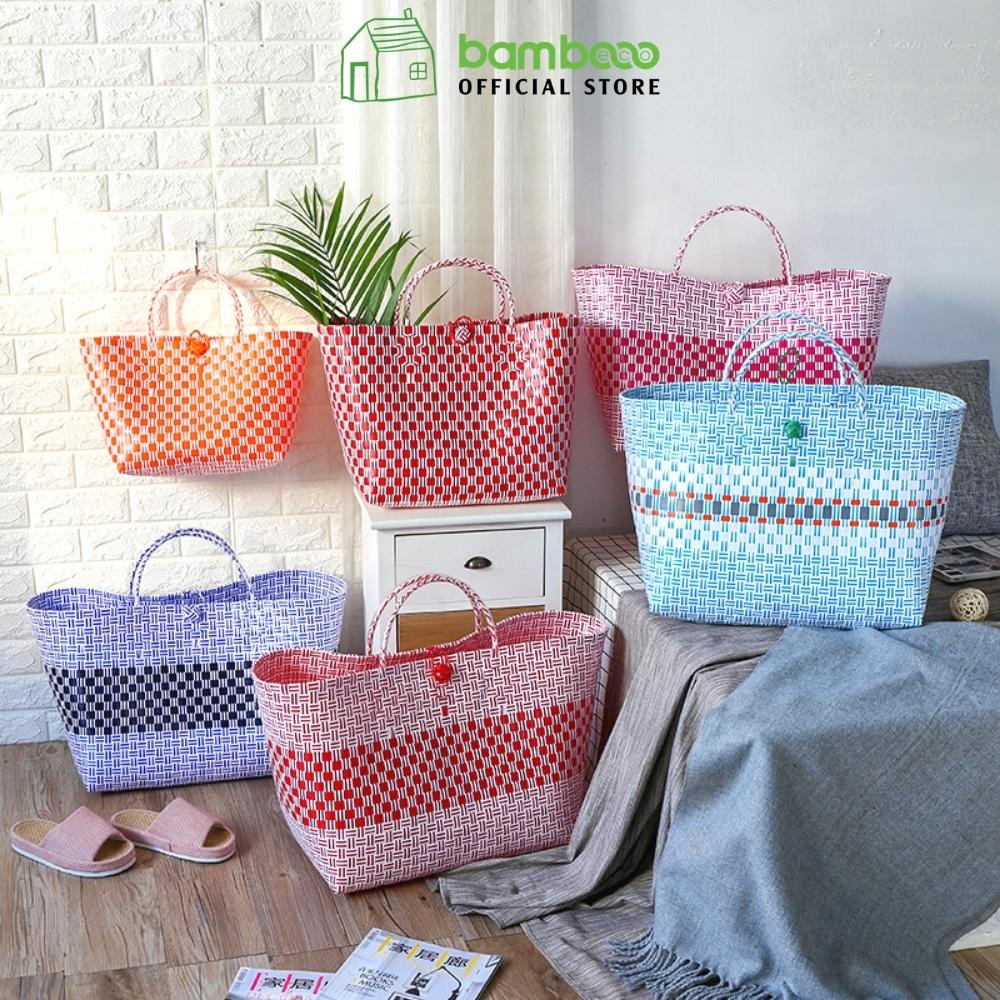 Giỏ đựng đồ đan phối màu đa năng BAMBOOO ECO tự tin đi chợ không dùng túi nylon
