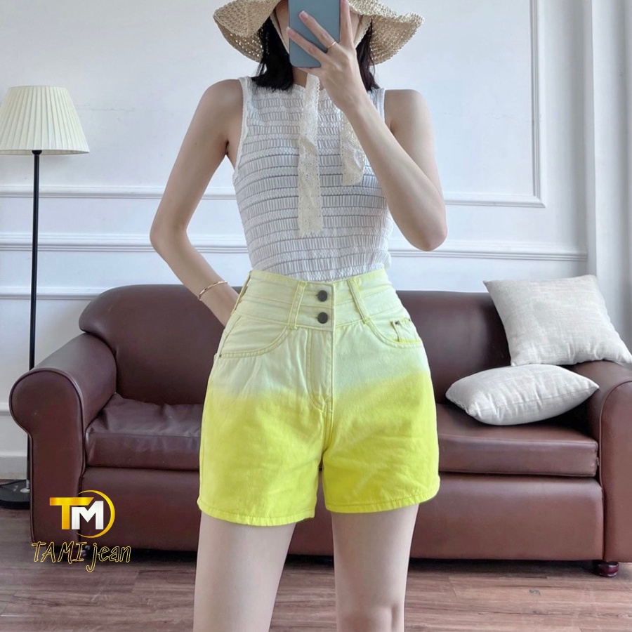 Quần short kaki wast màu, quần đùi loang chất kaki lưng cao bảng to 2 nút