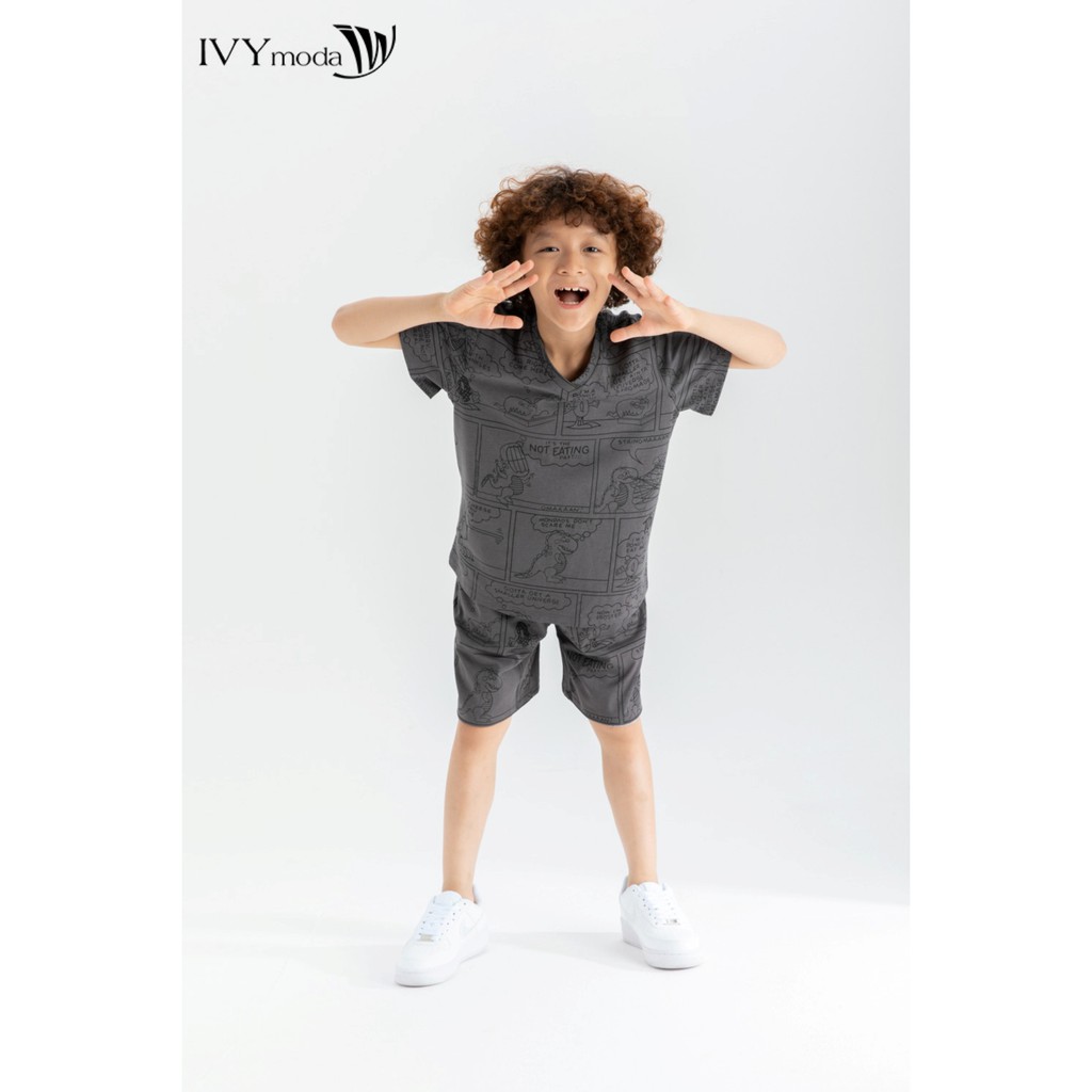 Bộ áo thun và quần cổ tim bé trai IVY moda MS 57K1360