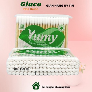 Bông Ngoáy Tai Người Lớn Lấy Ráy Tai Thân Gỗ 100 Que, Tăm Bông Gỗ Hộp Bông Trang điểm 2 Đầu Tròn Xoắn YUMY GLU2405