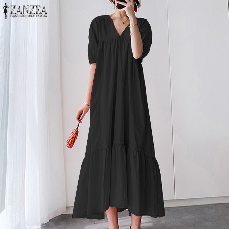 ZANZEA Đầm dài màu trơn phong cách thanh lịch cho nữ | BigBuy360 - bigbuy360.vn
