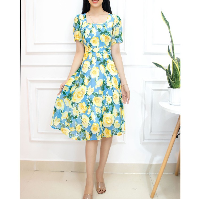Đầm hoa thiết kế công sở cao cấp [FREESHIP] Váy xòe nữ dự tiệc sang trọng - AMYRA Da038 | BigBuy360 - bigbuy360.vn