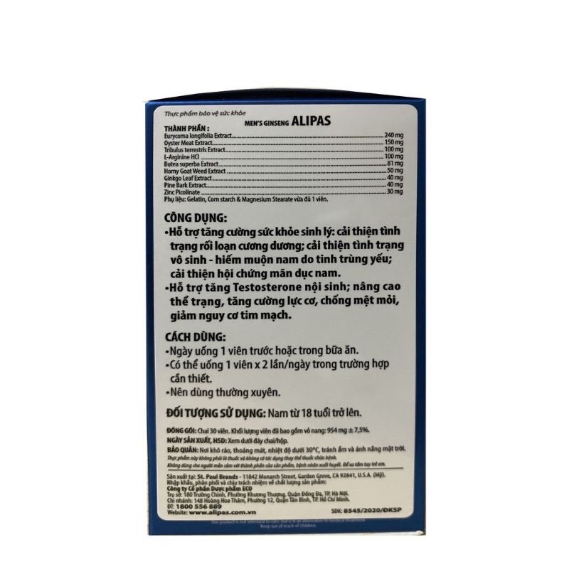 Sâm Alipas Platinum Mới - Chai 30 viên - Tăng cường sinh lý nam- Sinh lực sung mãn - Phong độ dài lâu