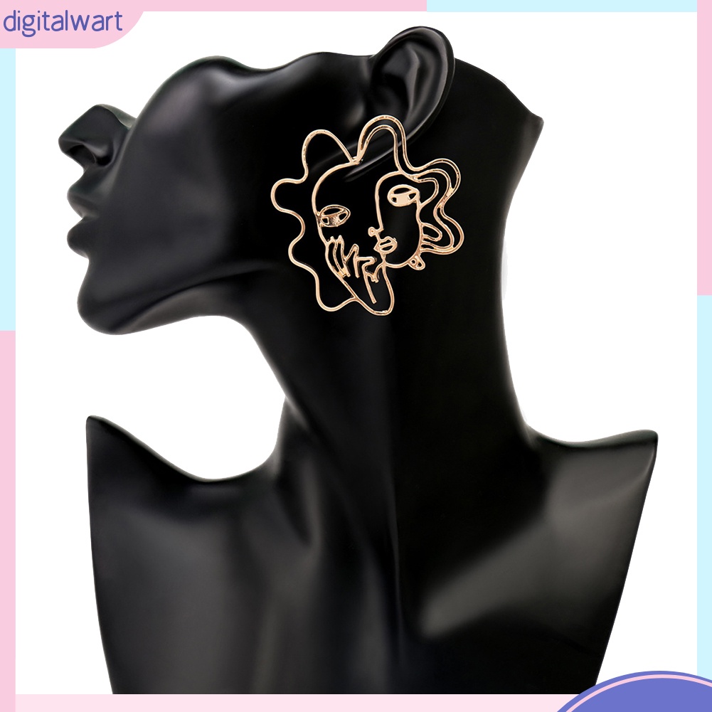 Đôi bông tai dạng rỗng hình mặt người trừu tượng thời trang cá tính cho nữ