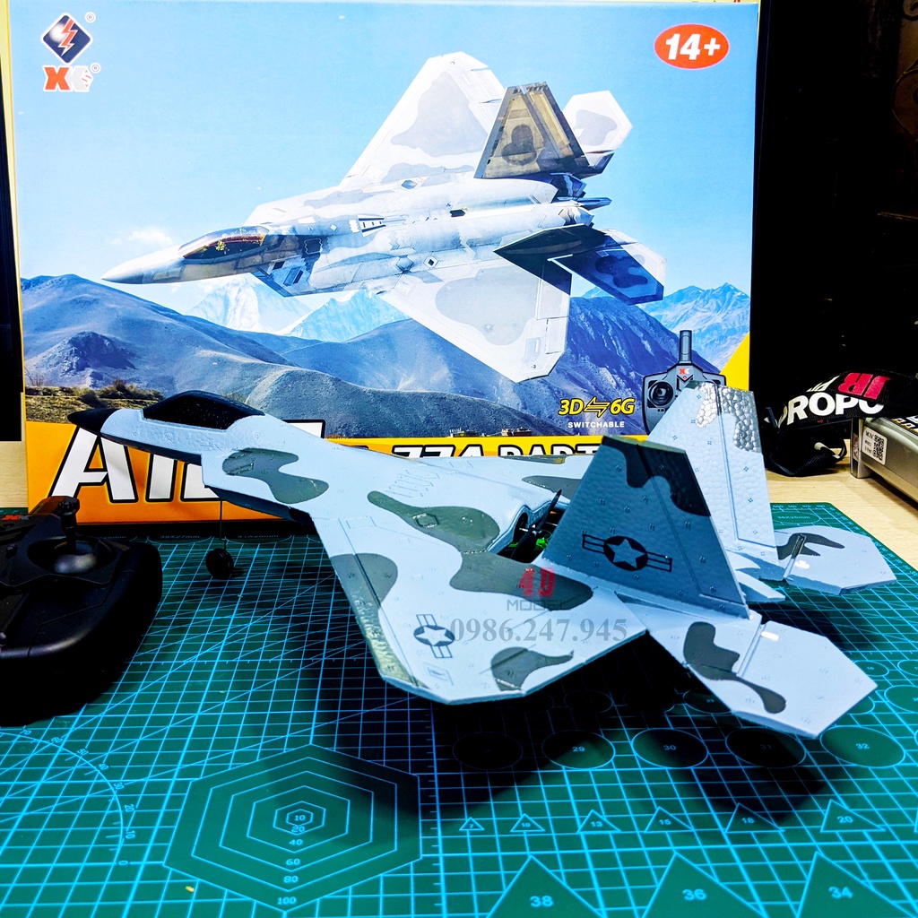 Máy Bay Điều Khiển A180 3 kênh F-22 Raptor WLToys XK. Động cơ không chổi than. Có mạch cân bằng