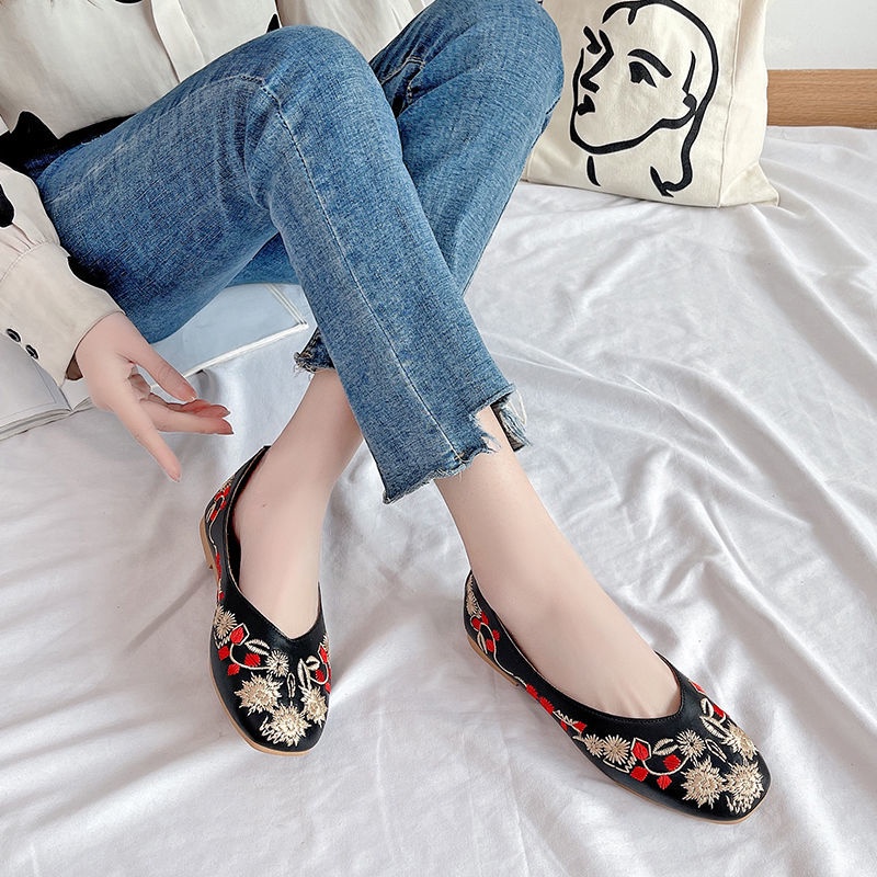 Oeteo Giày Búp Bê Đế Bằng Phong Cách Retro Cho Nữ