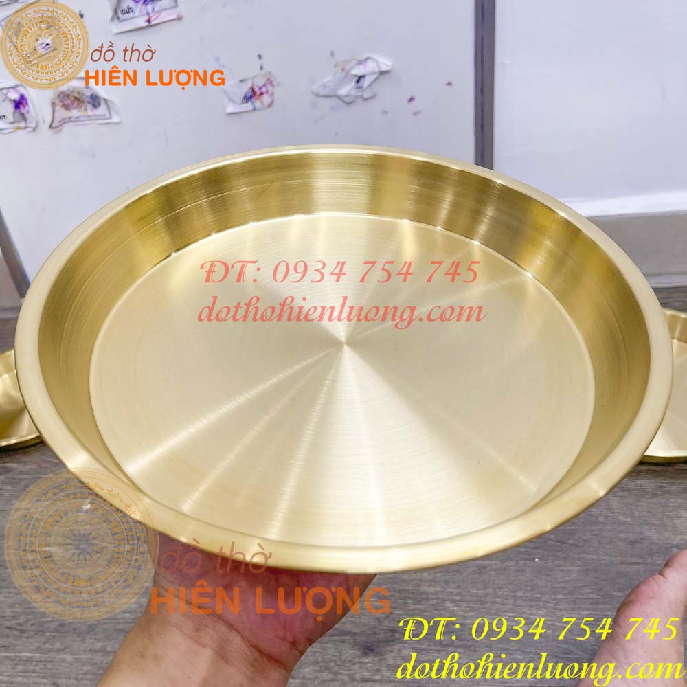 Đĩa đồng trơn đựng hoa quả đáy phẳng thờ cúng