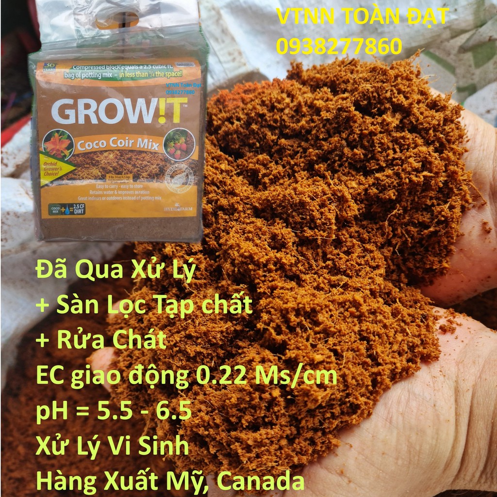 Mụn Xơ Dừa Đã Qua Xử Lý Coco Coir Mix, Mụn dừa GROW IT Giá Thể Trồng Cây, hàng chuẩn xuất khẩu