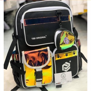Balo Ulzzang Nam Nữ Đen Basic Nhiều Ngăn, Balo Tibi Phản Quang Đi Học Thời Trang Giá Rẻ