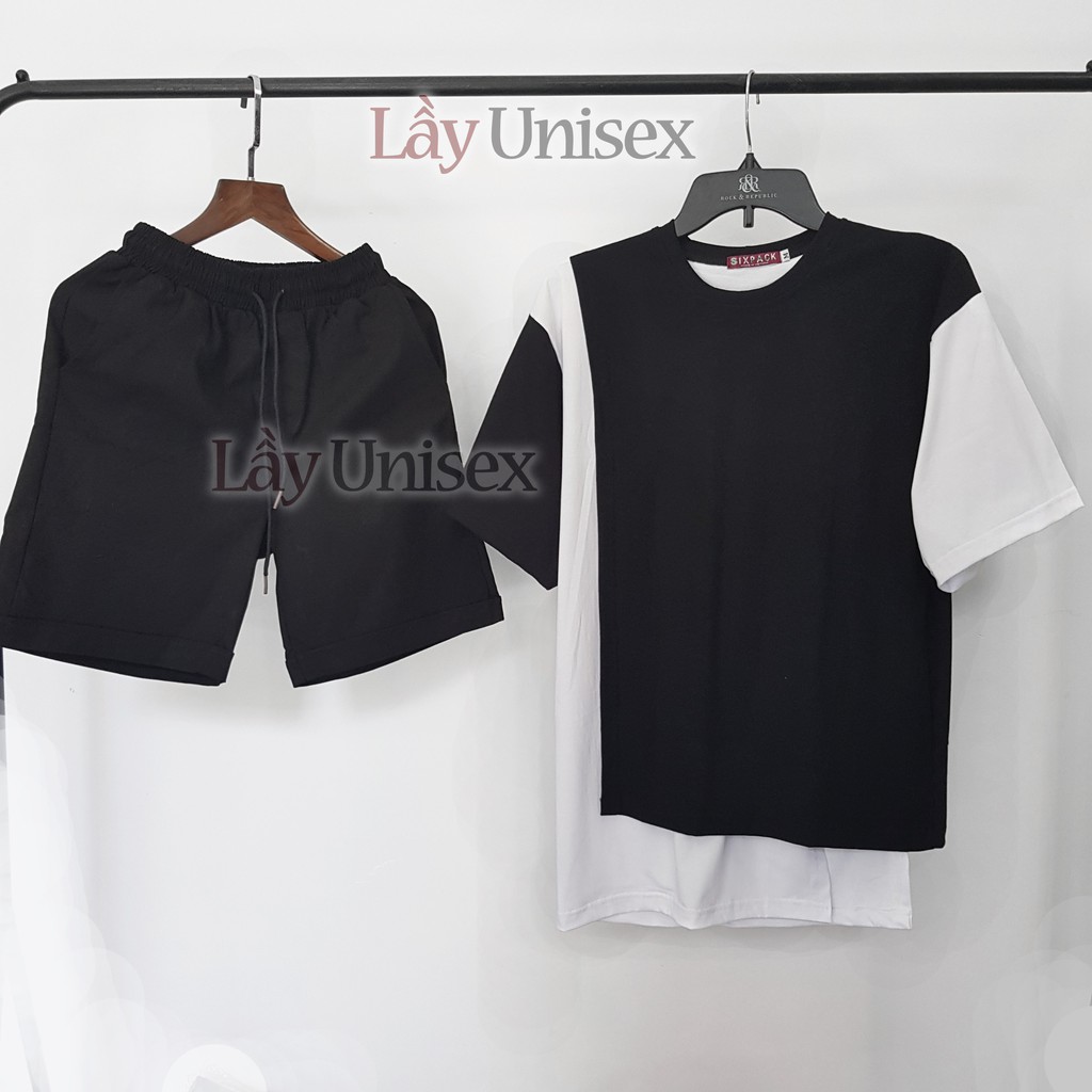 SET áo thun layer mix + Shorts kaki unisex