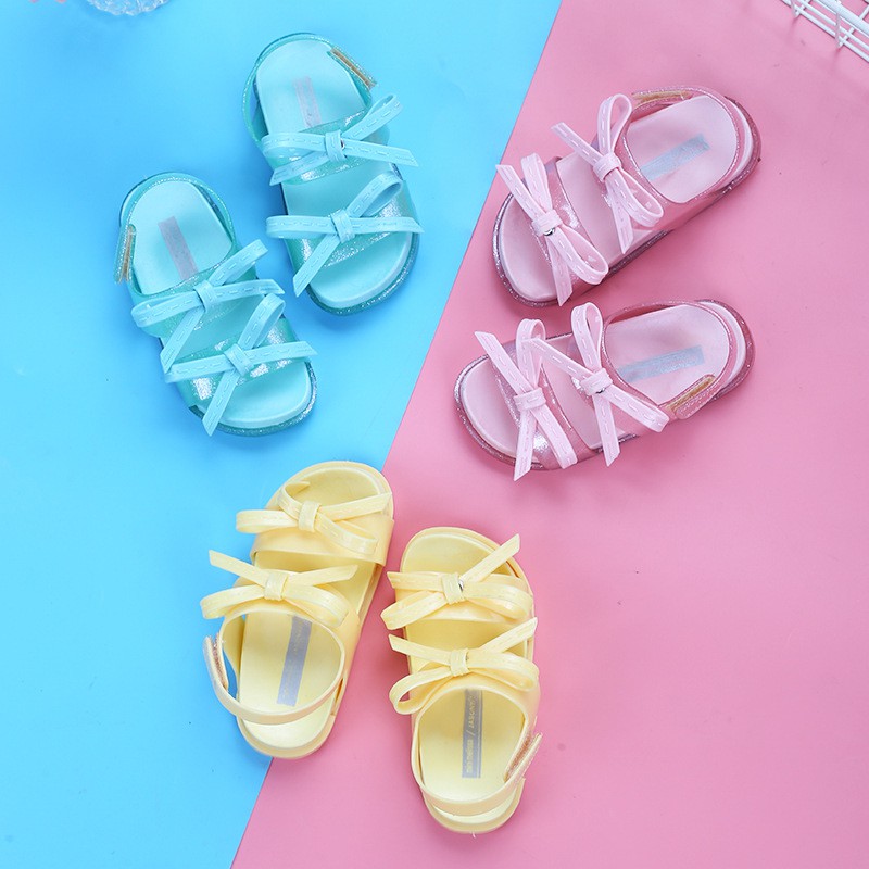 Giày sandal đế mềm chống trượt đính nơ xinh xắn cho bé gái