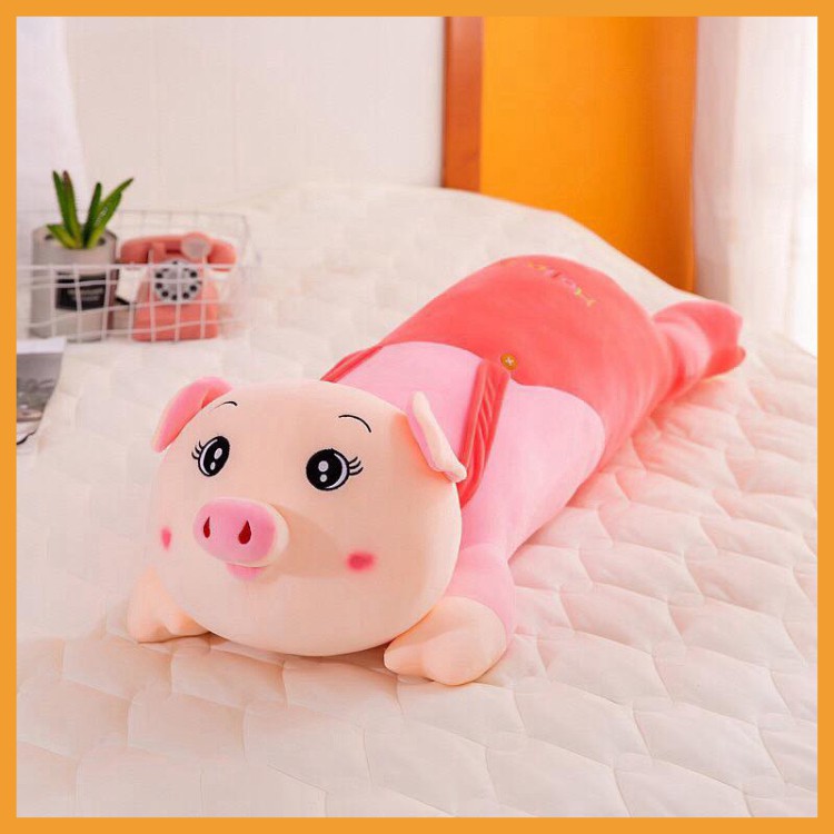 Gấu bông heo mặc yếm gối ôm heo to ôm ngủ mềm mịn kích thước 95cm 1m3