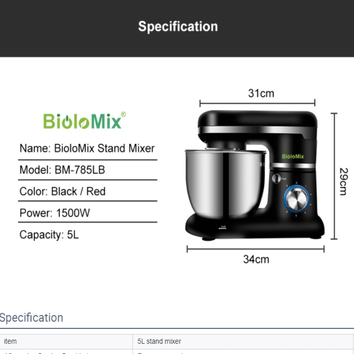 Máy trộn bột và đánh trứng BioloMix BM785LB 5 lít