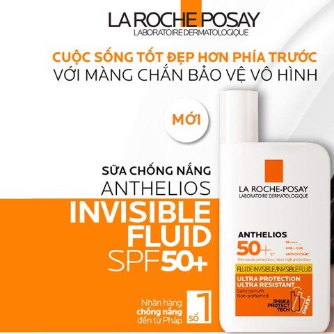 Kem Chống Nắng Dạng Sữa Không Nhờn Rít Cho Da Nhạy Cảm La Roche Posay Anthelios Invisible Fluid SPF50+ 50ml