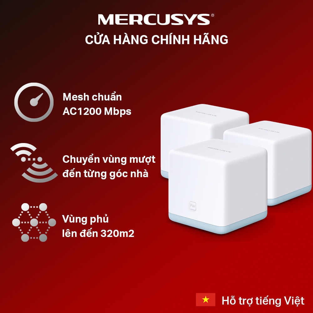Hệ Thống Wifi Mesh Mercusys Halo S12 Chuẩn AC1200 Dành Cho Gia Đình