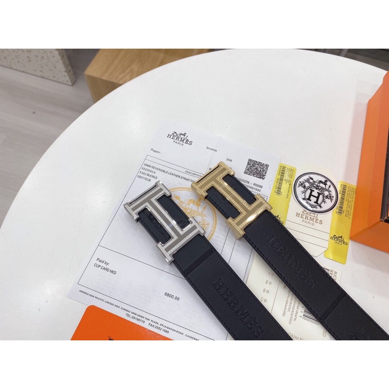 Thắt lưng da thời trang nam in logo thương hiệu Hermes HM cao cấp da thật mẫu mới