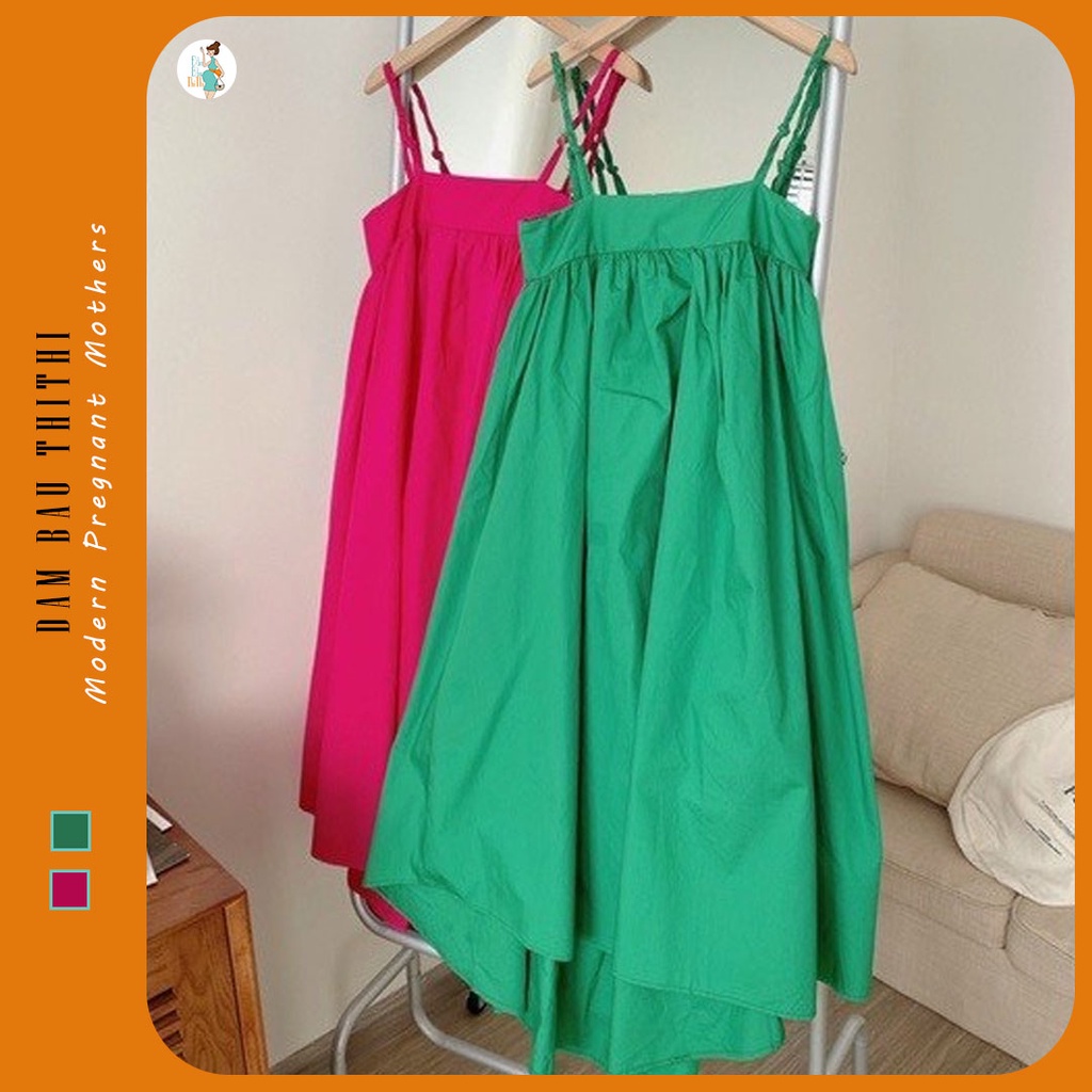 Đầm bầu, đầm maxi hai dây bản ngực lệch tà thời trang