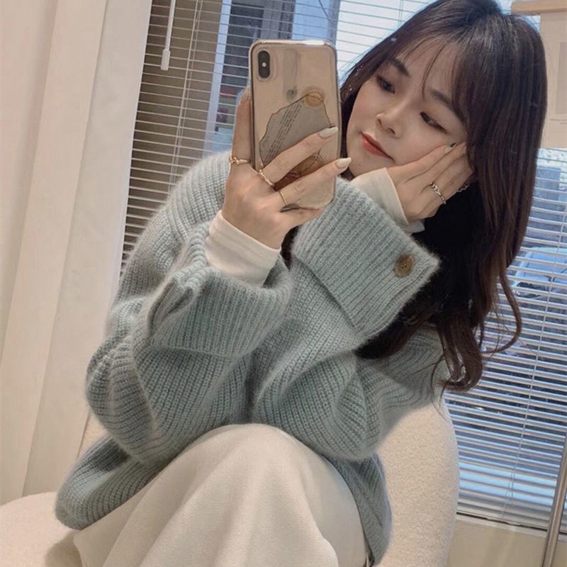 Áo Sweater Dệt Kim Phối Túi Lớn Kiểu Hàn Quốc Dễ Thương Cho Nữ