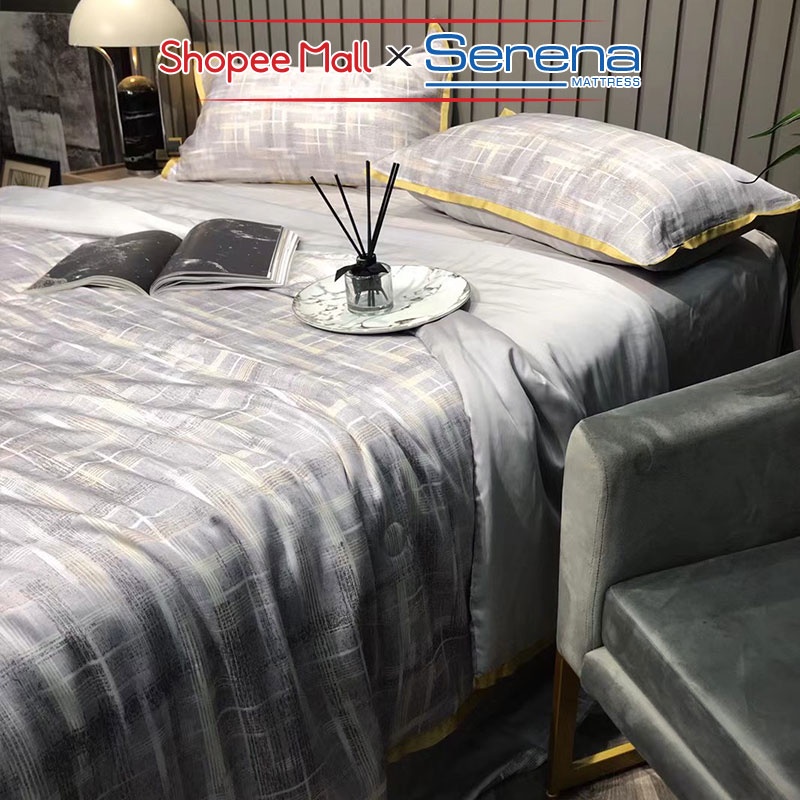 Ga giường 5 Món Lụa Tencel SERENA Chính Hãng Bộ Chăn Ra Grap Drap Trần Bông Cao Cấp Trải Bọc Giường Đẹp Full 5 Món
