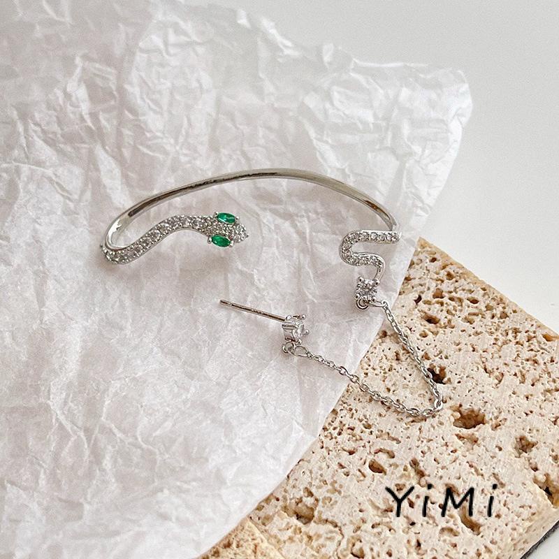 Khuyên Kẹp Vành Tai Bạc Hình Bán Nguyệt Đính Đá Giả Kim Cương Thời Trang