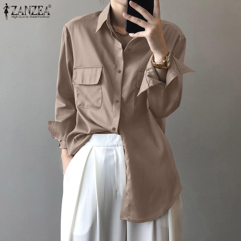 Áo sơ mi nữ ZANZEA dài tay cổ bẻ thời trang đường phố